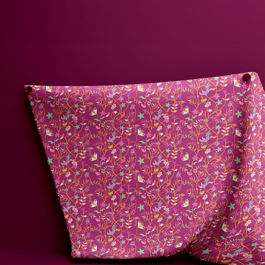 Raspberry Red Boho Flowers en Birds Stof