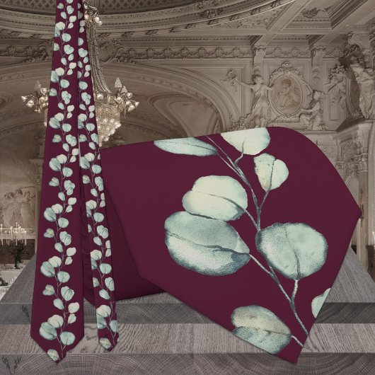 Raspberry Red Burgundy Sage Eucalyptus Weddenschap Stropdas