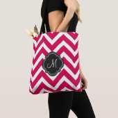 Raspberry Red Chevron Stripes met Monogram Tote Bag (Dichtbij)