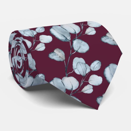 Raspberry Red Dusty Blue Eucalyptus Weddenschap Stropdas (Opgerold)