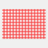 Raspberry Red White Gingham Stippen gestreepte mat Inpakpapier Vel (Voorkant)