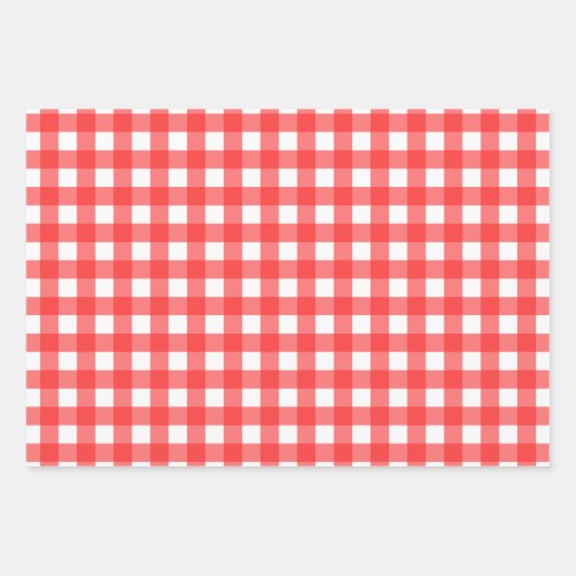 Raspberry Red White Gingham Stippen gestreepte mat Inpakpapier Vel (Voorkant)