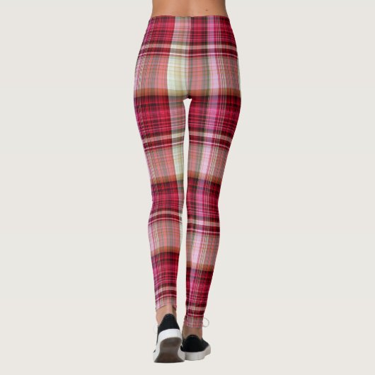 Raspberry roze crème & Red Large Tartan Pset Leggings (Achterkant)