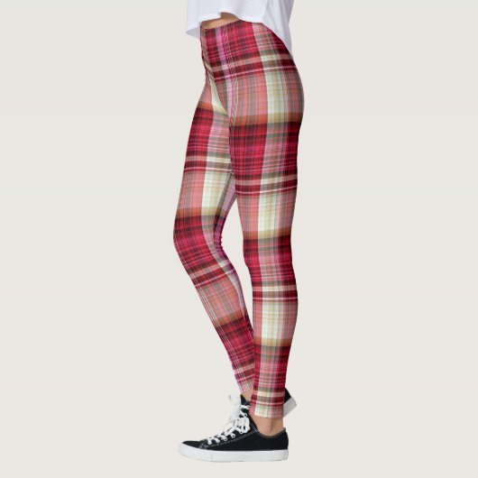 Raspberry roze crème & Red Large Tartan Pset Leggings (Links)