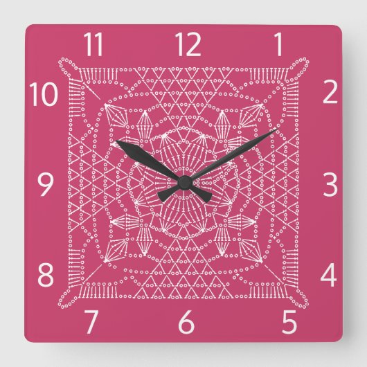 Raspberry roze crochet Chart Square Wall klok (Voorkant)