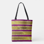 Raspberry roze en Gold Glitter Stripes met naam Tote Bag (Achterkant)