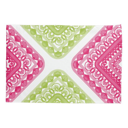 Raspberry roze en groene geometrische Kussensloop (Achterkant-Links)