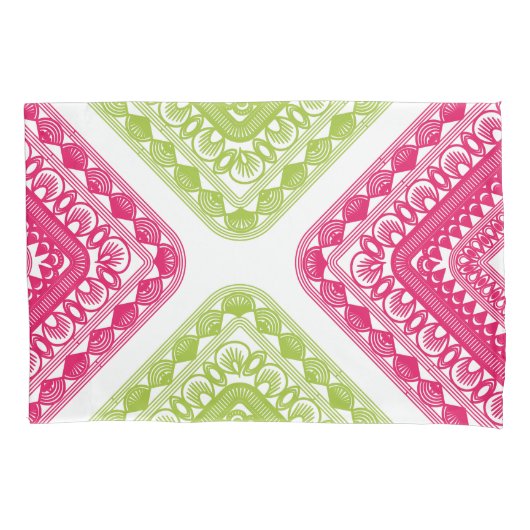 Raspberry roze en groene geometrische Kussensloop (Voorkant-Links)