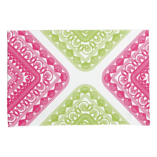 Raspberry roze en groene geometrische Kussensloop (Voorkant-Rechts)