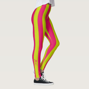 Raspberry roze en Lime Green Stripe Monogram Leggings