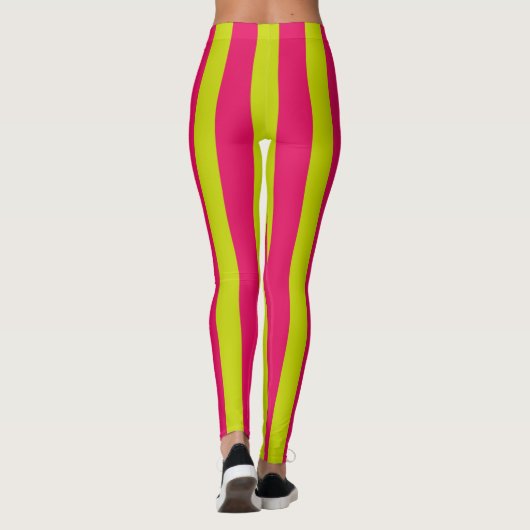 Raspberry roze en Lime Green Stripe Monogram Leggings (Achterkant)