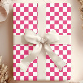 Raspberry roze en wit dambord patroon cadeaupapier