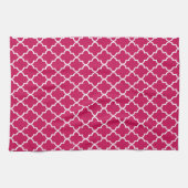 Raspberry Roze en Wit Marokkaanse Quatrefoil Theedoek (Horizontaal)