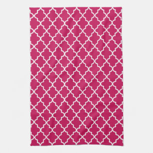 Raspberry Roze en Wit Marokkaanse Quatrefoil Theedoek