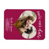 Raspberry Roze Hart Foto Bruiloft Save the Date Magneet (Horizontaal)
