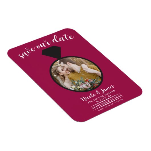 Raspberry roze trouwring foto Bewaar de datum Magneet (Rechterzijde)