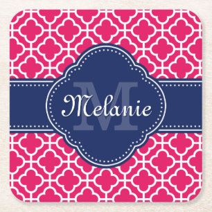 Raspberry roze Whocton marinemonogram Marokkaans P Kartonnen Onderzetters