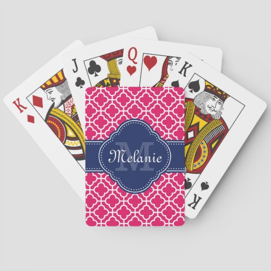 Raspberry roze Whocton marinemonogram Marokkaans P Pokerkaarten (Achterkant)