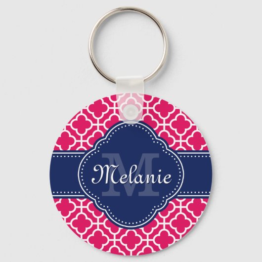Raspberry roze Whocton marinemonogram Marokkaans P Sleutelhanger (Voorkant)