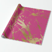 Raspberry Rubin Pink Gold Marble Shiny Glam Cadeaupapier (Uitgerold)