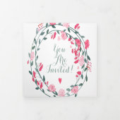 Raspberry Sorbet Pink Peony Floral Wedding Drieluik Uitnodiging (Cover)