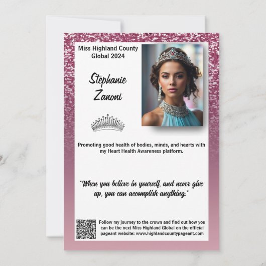 Raspberry Sparkle Pageant Handtekening Kaart | QR- (Achterkant)