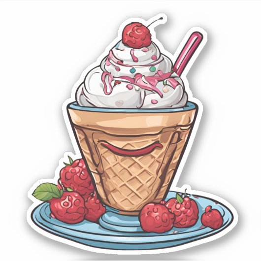 Raspberry Sundae Waterdicht Sticker (Voorkant)