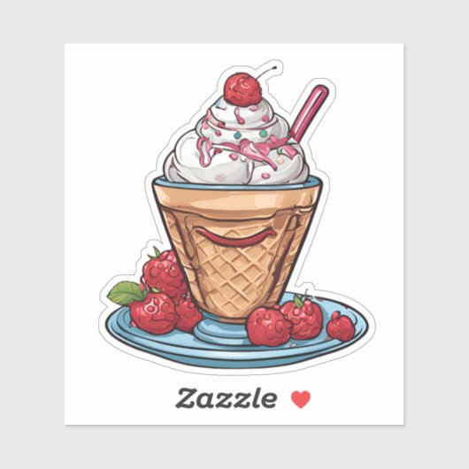 Raspberry Sundae Waterdicht Sticker (Vel)