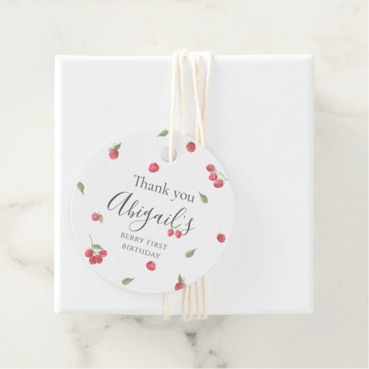 Raspberry Sweet Berry eerste verjaardag Bedankjes Labels (In situ)
