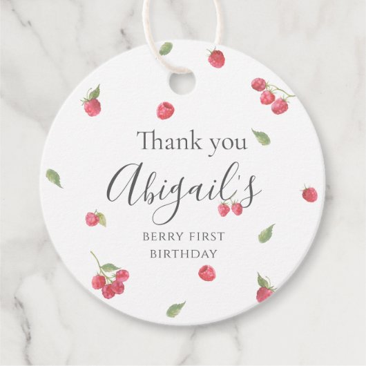 Raspberry Sweet Berry eerste verjaardag Bedankjes Labels (Voorkant)