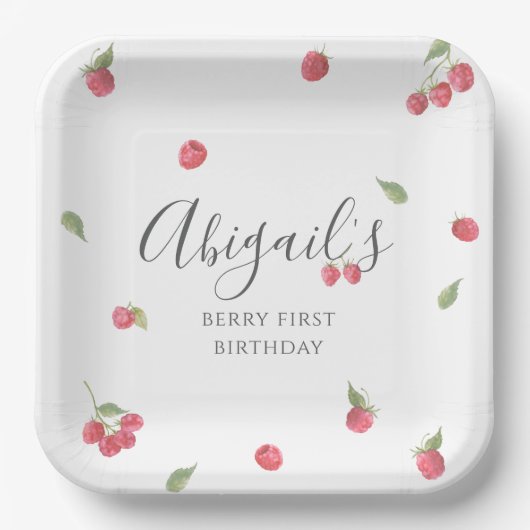 Raspberry Sweet Berry eerste verjaardag Papieren Bordje (Voorkant)