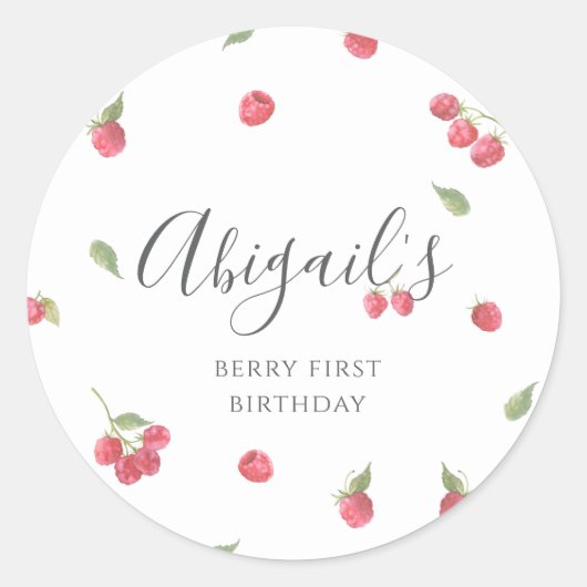 Raspberry Sweet Berry eerste verjaardag Ronde Sticker (Voorkant)