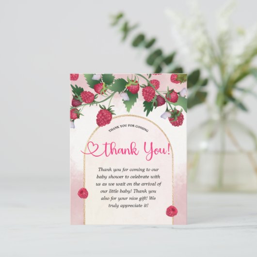 Raspberry Sweet Waterverf Meisje Baby shower Bedankkaart (Staand voorkant)