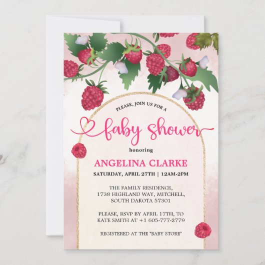 Raspberry Sweet Waterverf Meisje Baby shower Kaart (Voorkant)