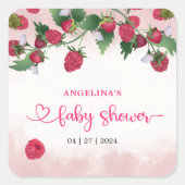 Raspberry Sweet Waterverf Meisje Baby shower Vierkante Sticker (Voorkant)