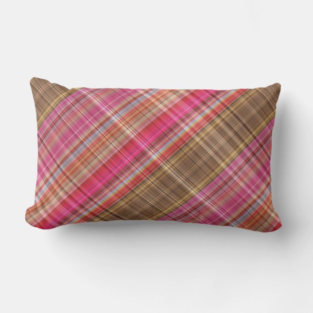 Raspberry Tartan Plaid Lumbaal Kussen (Voorkant)