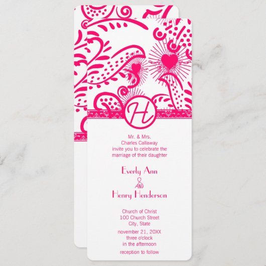 Raspberry Tortelduifjes Weddenschap Kaart (Voorkant / Achterkant)