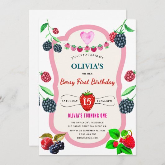 Raspberry verjaardagsfeestje uitnodiging (Voorkant / Achterkant)