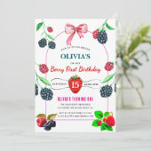 Raspberry verjaardagsfeestje uitnodiging (Staand voorkant)