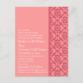 Raspberry & White Damask Wedding Invitation Uitnodiging Briefkaart (Voorkant)