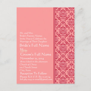 Raspberry & White Damask Wedding Invitation Uitnodiging Briefkaart