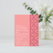 Raspberry & White Damask Wedding Invitation Uitnodiging Briefkaart (Staand voorkant)