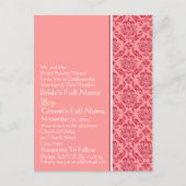 Raspberry & White Damask Wedding Invitation Uitnodiging Briefkaart (Voorkant)