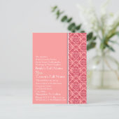 Raspberry & White Damask Wedding Invitation Uitnodiging Briefkaart (Staand voorkant)