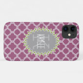 Raspberry White Lattice Pattern Monogramed Vine Case-Mate iPhone Case (Achterkant (horizontaal))