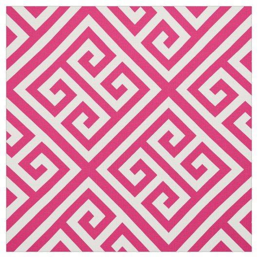 Raspberry White Med Greek Key Diag T Pattern #1 Stof (Swatch)