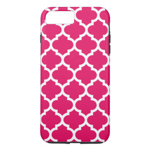 Raspberry White Moroccan Quatrefoil Pattern #5 iPhone 8/7 Plus Hoesje