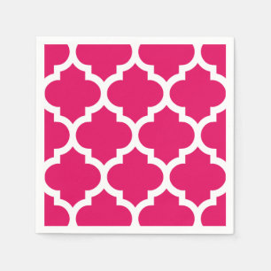 Raspberry White Moroccan Quatrefoil Pattern #5 Servetten