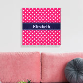 Raspberry White Polka Dots Navy Blue Name Monogram Canvas Afdruk (Insitu (Woonkamer))