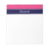Raspberry White Polka Dots Navy Blue Name Monogram Notitieblok (Voorkant)